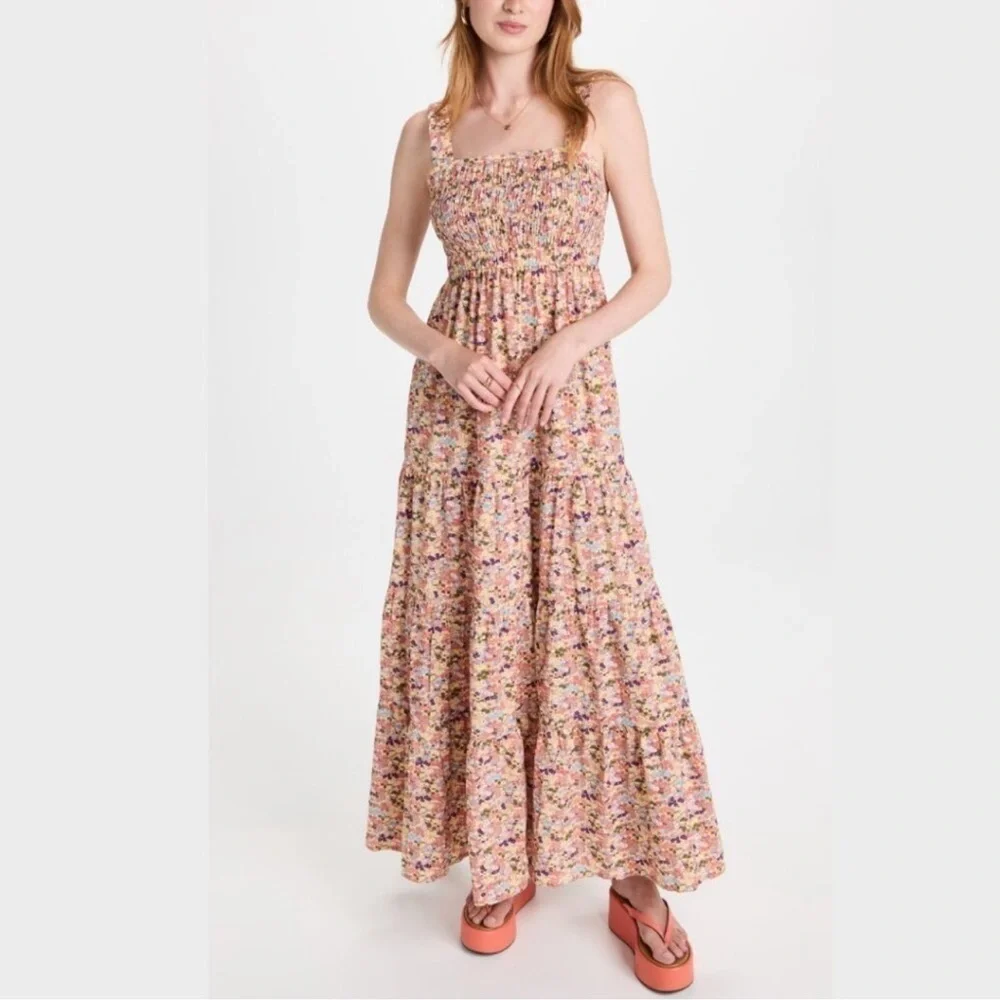 NWT Scotch & Soda Smocked Floral Maxi Dress with Pockets - Picture 7 of 10